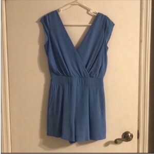 Blue Sleeveless V-Neck Romper